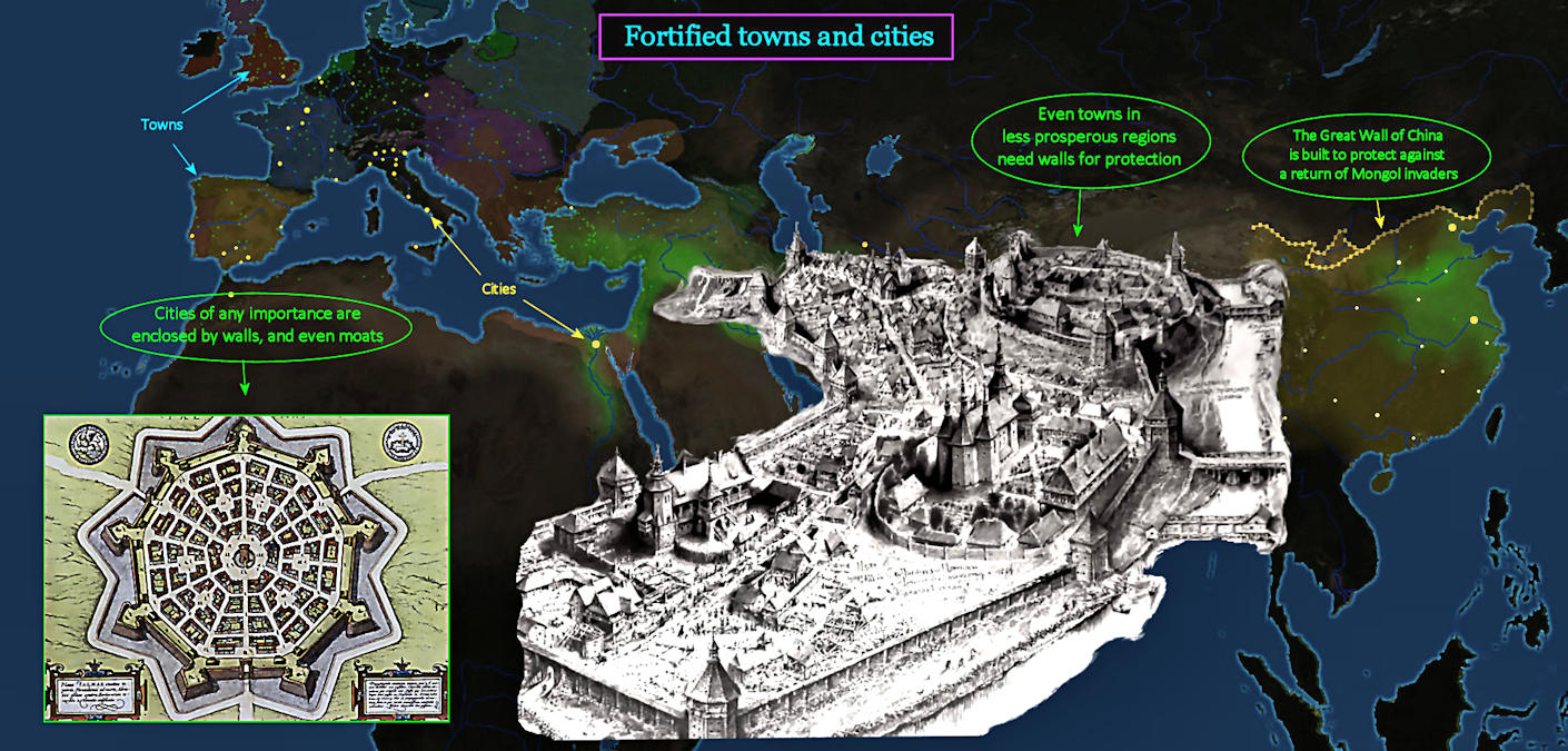 Major fortified cities, 1400 map
